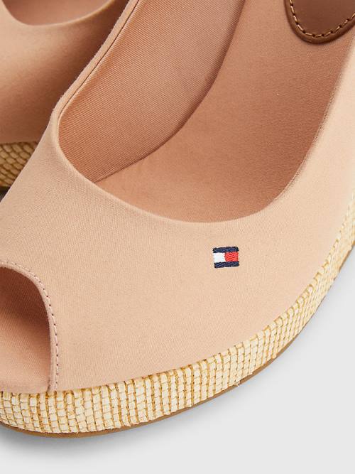 Tommy Hilfiger Iconic Arkası Açık Espadril High Heel Wedges Sandalet Kadın Bej Rengi | TH259HWN