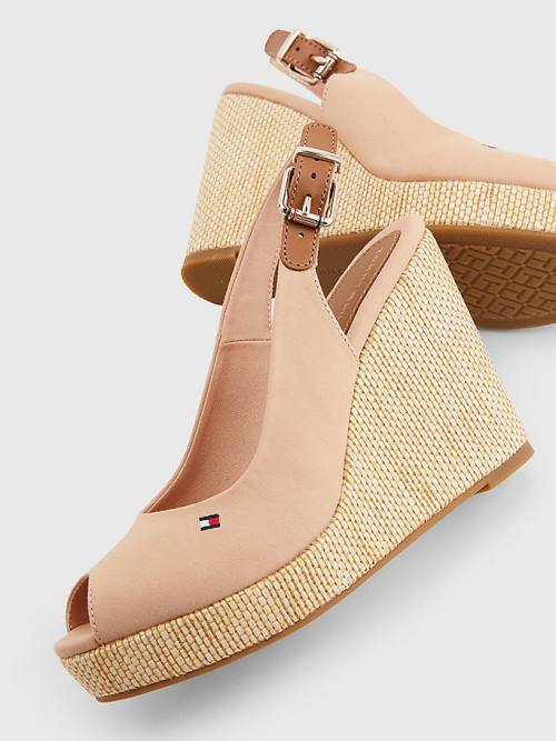 Tommy Hilfiger Iconic Arkası Açık Espadril High Heel Wedges Sandalet Kadın Bej Rengi | TH259HWN