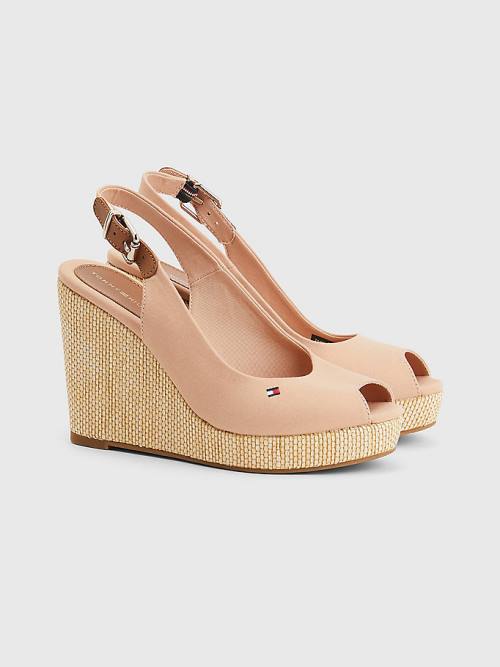 Tommy Hilfiger Iconic Arkası Açık Espadril High Heel Wedges Sandalet Kadın Bej Rengi | TH259HWN