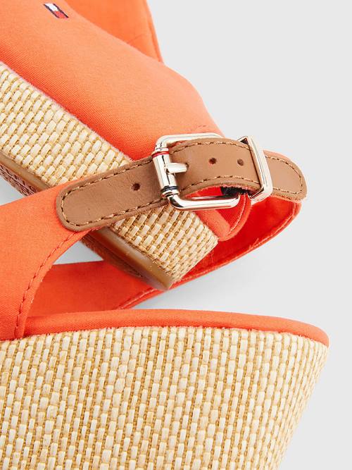 Tommy Hilfiger Iconic Arkası Açık Espadril Wedges Sandalet Kadın Kırmızı | TH374NIP