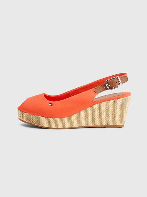 Tommy Hilfiger Iconic Arkası Açık Espadril Wedges Sandalet Kadın Kırmızı | TH374NIP