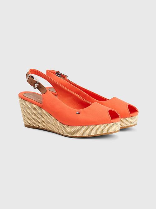 Tommy Hilfiger Iconic Arkası Açık Espadril Wedges Sandalet Kadın Kırmızı | TH374NIP