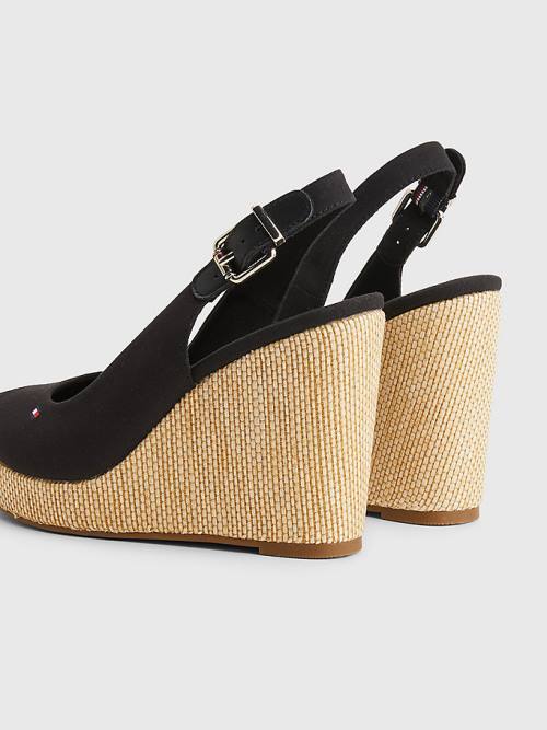 Tommy Hilfiger Iconic Arkası Açık Espadril High Heel Wedges Sandalet Kadın Siyah | TH387TLN