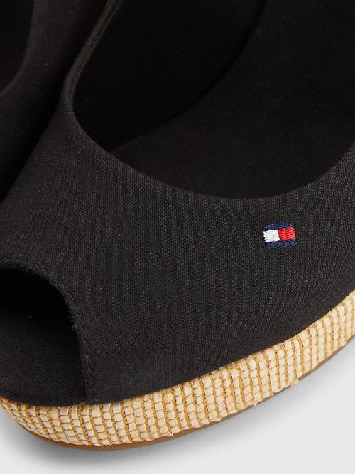 Tommy Hilfiger Iconic Arkası Açık Espadril High Heel Wedges Sandalet Kadın Siyah | TH387TLN