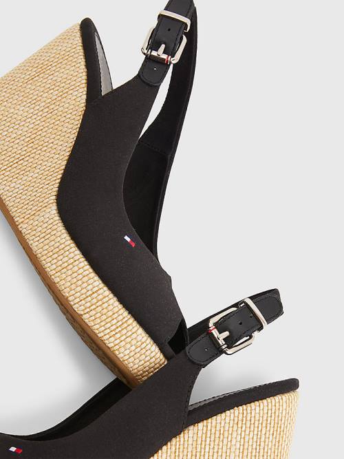 Tommy Hilfiger Iconic Arkası Açık Espadril High Heel Wedges Sandalet Kadın Siyah | TH387TLN