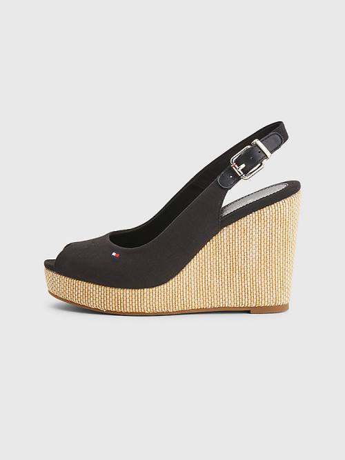 Tommy Hilfiger Iconic Arkası Açık Espadril High Heel Wedges Sandalet Kadın Siyah | TH387TLN