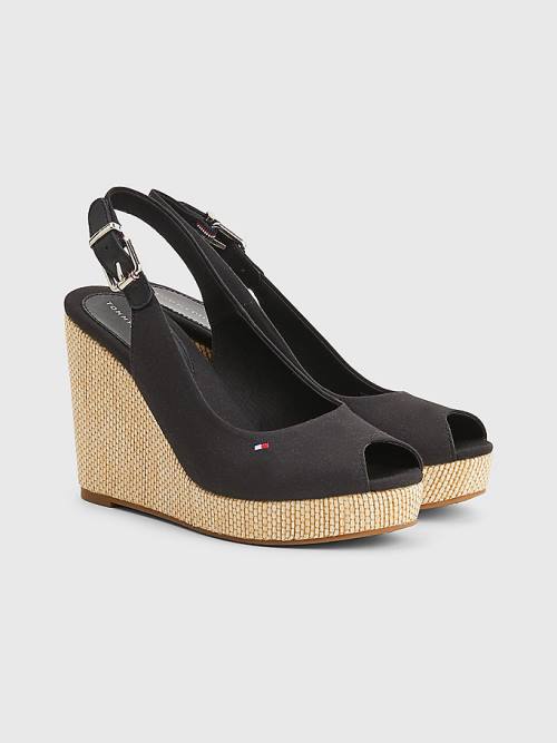 Tommy Hilfiger Iconic Arkası Açık Espadril High Heel Wedges Sandalet Kadın Siyah | TH387TLN