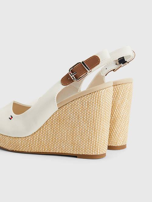 Tommy Hilfiger Iconic Arkası Açık Espadril High Heel Wedges Sandalet Kadın Beyaz | TH429LZY