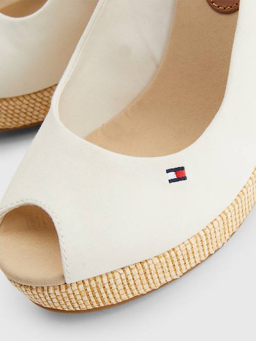 Tommy Hilfiger Iconic Arkası Açık Espadril High Heel Wedges Sandalet Kadın Beyaz | TH429LZY