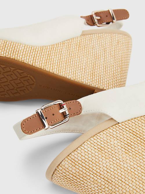 Tommy Hilfiger Iconic Arkası Açık Espadril High Heel Wedges Sandalet Kadın Beyaz | TH429LZY