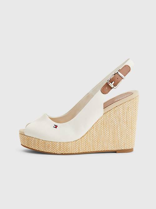 Tommy Hilfiger Iconic Arkası Açık Espadril High Heel Wedges Sandalet Kadın Beyaz | TH429LZY