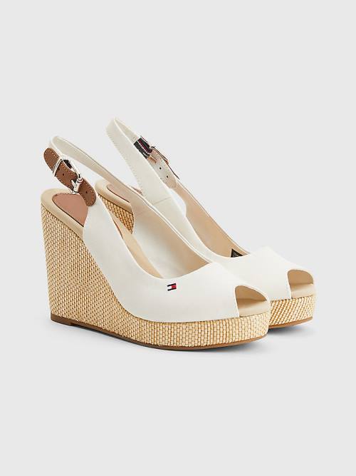 Tommy Hilfiger Iconic Arkası Açık Espadril High Heel Wedges Sandalet Kadın Beyaz | TH429LZY