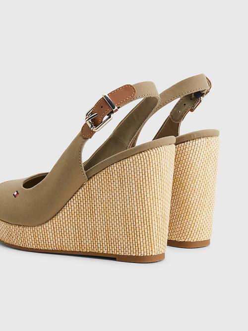 Tommy Hilfiger Iconic Arkası Açık Espadril High Heel Wedges Sandalet Kadın Kahverengi | TH548HVP