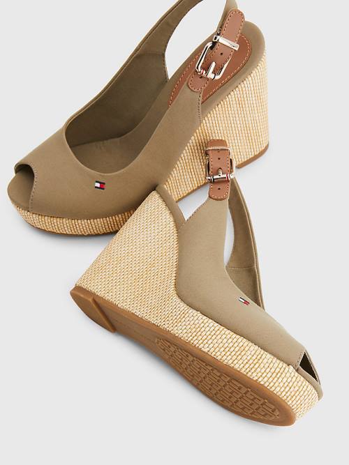 Tommy Hilfiger Iconic Arkası Açık Espadril High Heel Wedges Sandalet Kadın Kahverengi | TH548HVP