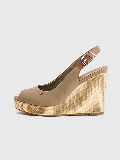 Tommy Hilfiger Iconic Arkası Açık Espadril High Heel Wedges Sandalet Kadın Kahverengi | TH548HVP