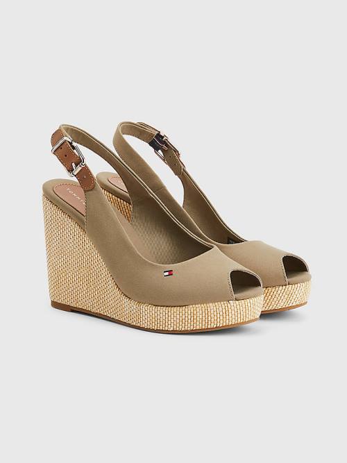 Tommy Hilfiger Iconic Arkası Açık Espadril High Heel Wedges Sandalet Kadın Kahverengi | TH548HVP