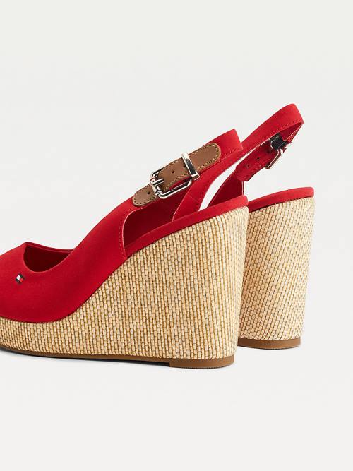 Tommy Hilfiger Iconic Arkası Açık Espadril High Heel Wedges Sandalet Kadın Kırmızı | TH637NTD