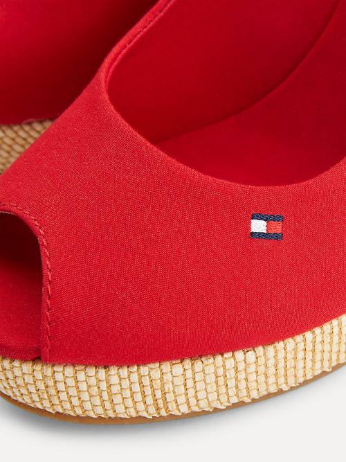 Tommy Hilfiger Iconic Arkası Açık Espadril High Heel Wedges Sandalet Kadın Kırmızı | TH637NTD