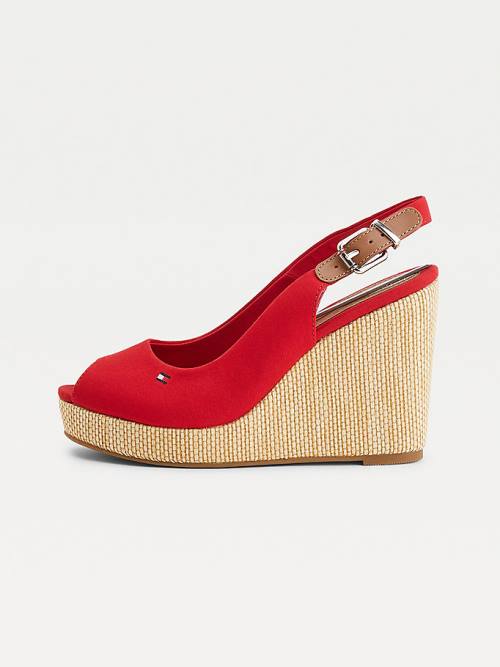 Tommy Hilfiger Iconic Arkası Açık Espadril High Heel Wedges Sandalet Kadın Kırmızı | TH637NTD