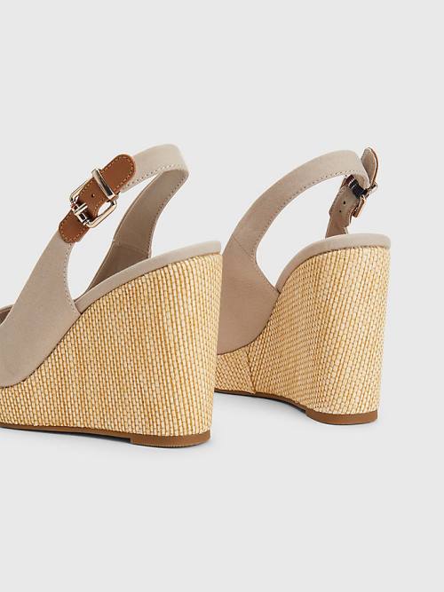 Tommy Hilfiger Iconic Arkası Açık Espadril High Heel Wedges Sandalet Kadın Bej Rengi | TH675KFP