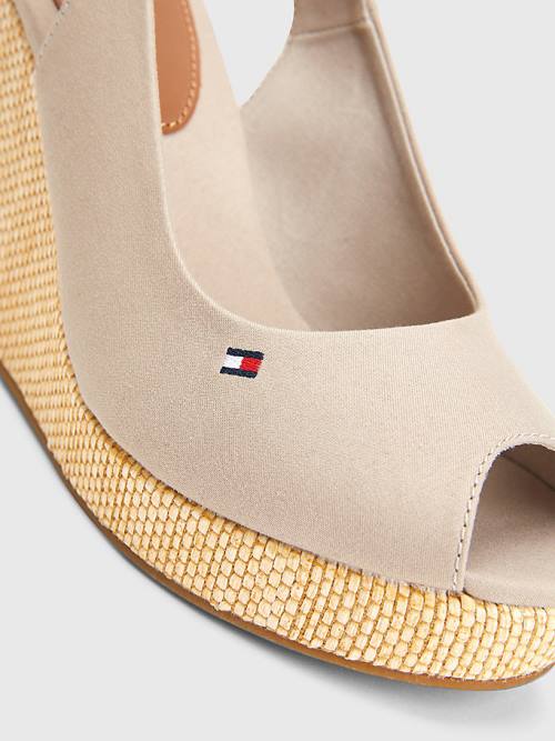 Tommy Hilfiger Iconic Arkası Açık Espadril High Heel Wedges Sandalet Kadın Bej Rengi | TH675KFP