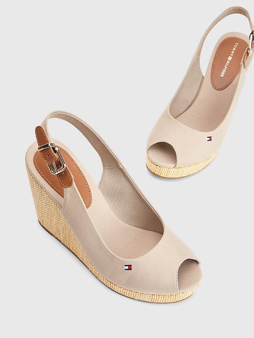 Tommy Hilfiger Iconic Arkası Açık Espadril High Heel Wedges Sandalet Kadın Bej Rengi | TH675KFP