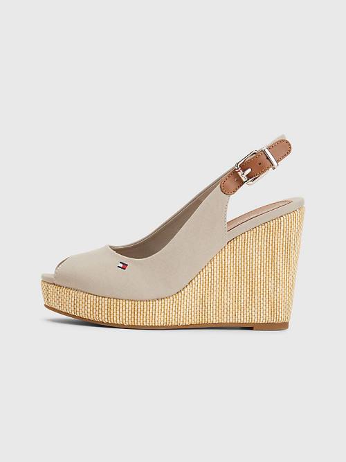 Tommy Hilfiger Iconic Arkası Açık Espadril High Heel Wedges Sandalet Kadın Bej Rengi | TH675KFP