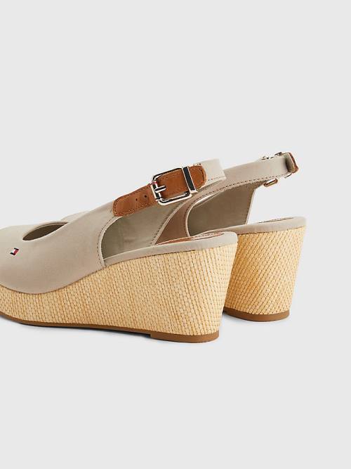 Tommy Hilfiger Iconic Arkası Açık Espadril Wedges Sandalet Kadın Bej Rengi | TH754UNL