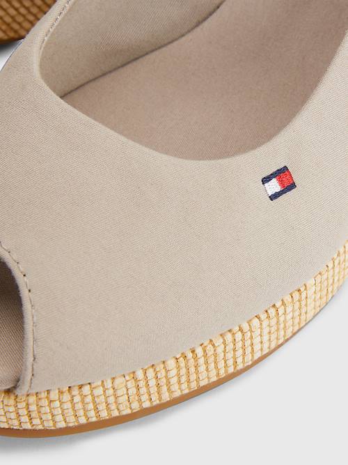 Tommy Hilfiger Iconic Arkası Açık Espadril Wedges Sandalet Kadın Bej Rengi | TH754UNL