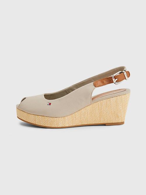 Tommy Hilfiger Iconic Arkası Açık Espadril Wedges Sandalet Kadın Bej Rengi | TH754UNL