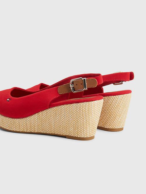 Tommy Hilfiger Iconic Arkası Açık Espadril Wedges Sandalet Kadın Kırmızı | TH802EFH