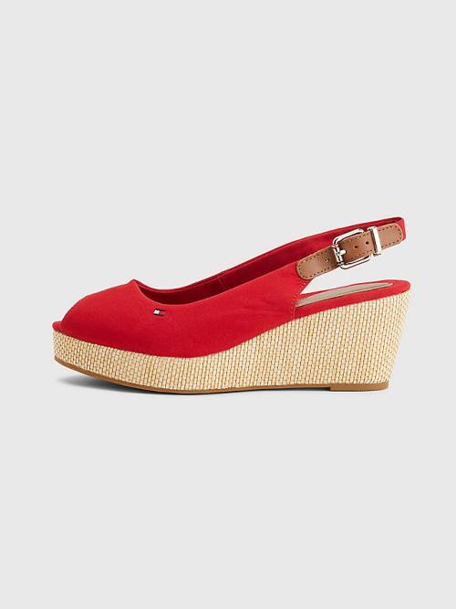 Tommy Hilfiger Iconic Arkası Açık Espadril Wedges Sandalet Kadın Kırmızı | TH802EFH