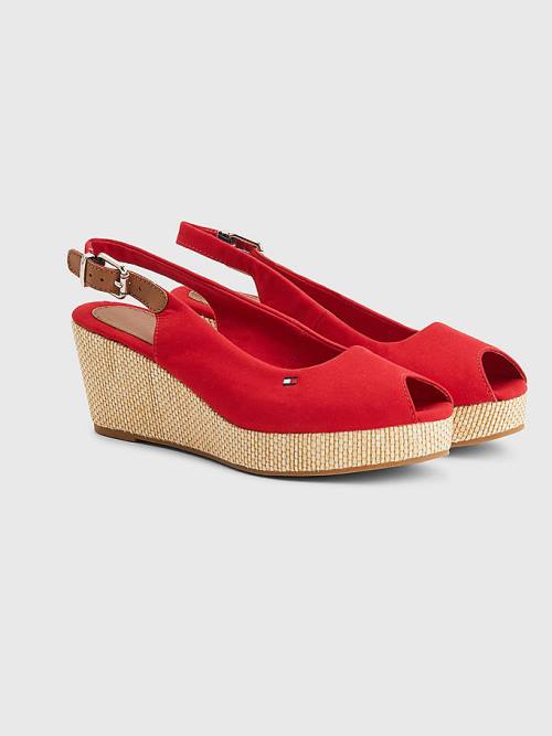 Tommy Hilfiger Iconic Arkası Açık Espadril Wedges Sandalet Kadın Kırmızı | TH802EFH