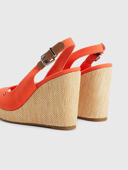 Tommy Hilfiger Iconic Arkası Açık Espadril High Heel Wedges Sandalet Kadın Kırmızı | TH810PIH