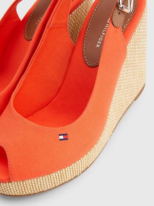 Tommy Hilfiger Iconic Arkası Açık Espadril High Heel Wedges Sandalet Kadın Kırmızı | TH810PIH