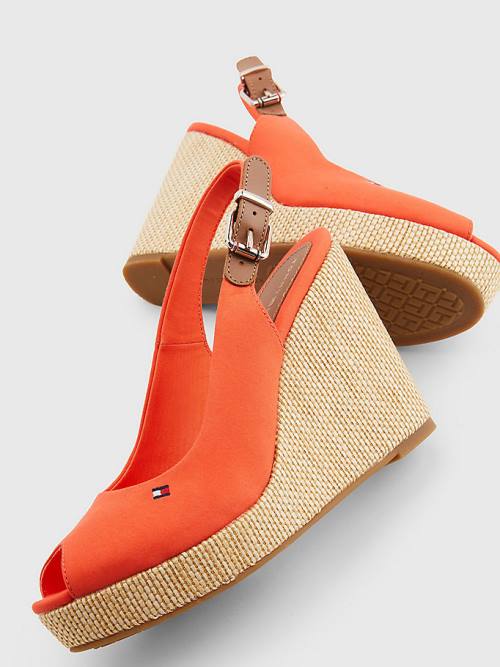 Tommy Hilfiger Iconic Arkası Açık Espadril High Heel Wedges Sandalet Kadın Kırmızı | TH810PIH