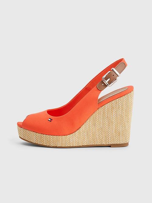 Tommy Hilfiger Iconic Arkası Açık Espadril High Heel Wedges Sandalet Kadın Kırmızı | TH810PIH