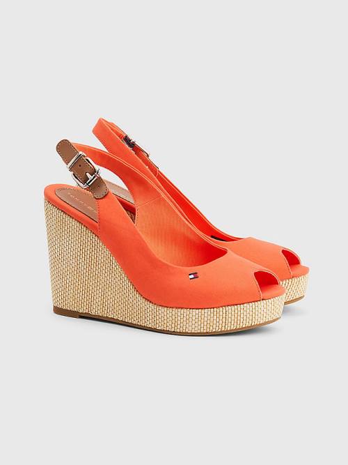 Tommy Hilfiger Iconic Arkası Açık Espadril High Heel Wedges Sandalet Kadın Kırmızı | TH810PIH