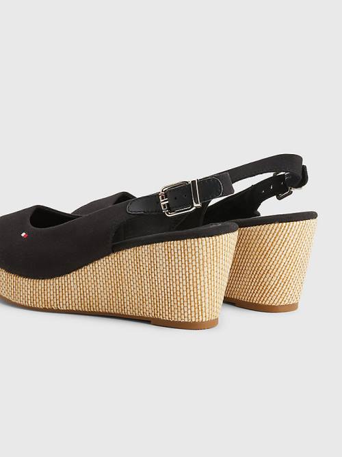 Tommy Hilfiger Iconic Arkası Açık Espadril Wedges Sandalet Kadın Siyah | TH891RZC