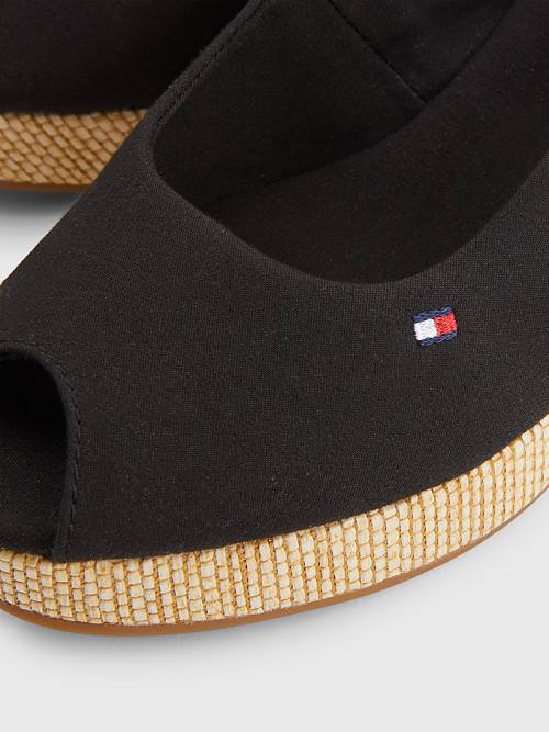 Tommy Hilfiger Iconic Arkası Açık Espadril Wedges Sandalet Kadın Siyah | TH891RZC