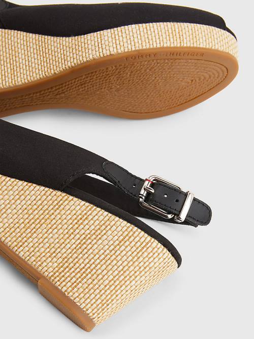 Tommy Hilfiger Iconic Arkası Açık Espadril Wedges Sandalet Kadın Siyah | TH891RZC