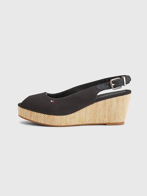 Tommy Hilfiger Iconic Arkası Açık Espadril Wedges Sandalet Kadın Siyah | TH891RZC