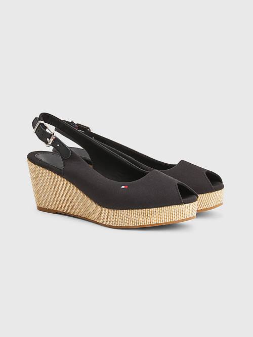 Tommy Hilfiger Iconic Arkası Açık Espadril Wedges Sandalet Kadın Siyah | TH891RZC