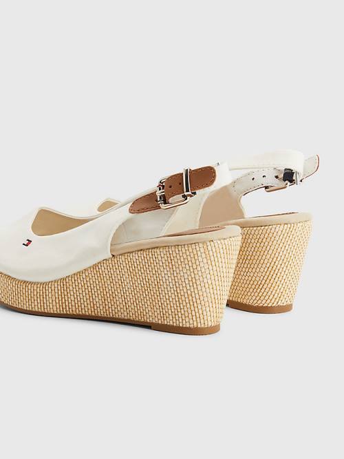 Tommy Hilfiger Iconic Arkası Açık Espadril Wedges Sandalet Kadın Beyaz | TH895XYJ