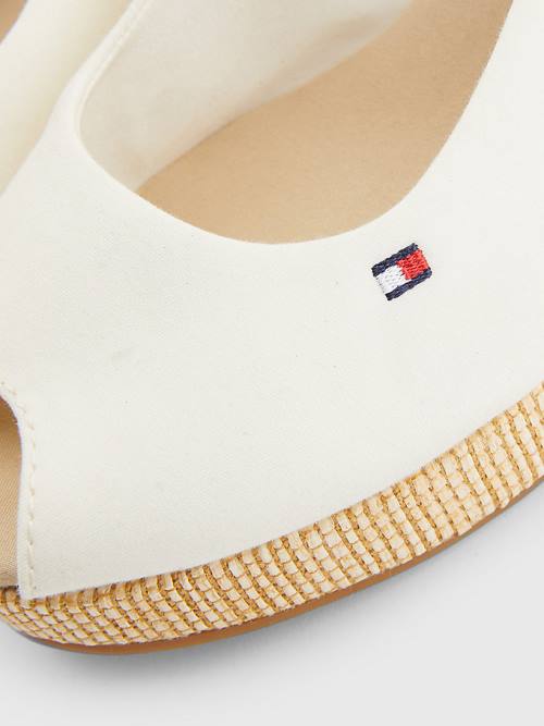 Tommy Hilfiger Iconic Arkası Açık Espadril Wedges Sandalet Kadın Beyaz | TH895XYJ