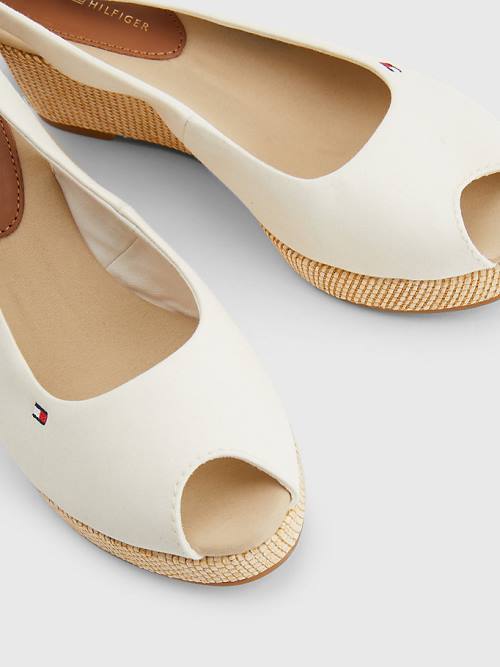 Tommy Hilfiger Iconic Arkası Açık Espadril Wedges Sandalet Kadın Beyaz | TH895XYJ