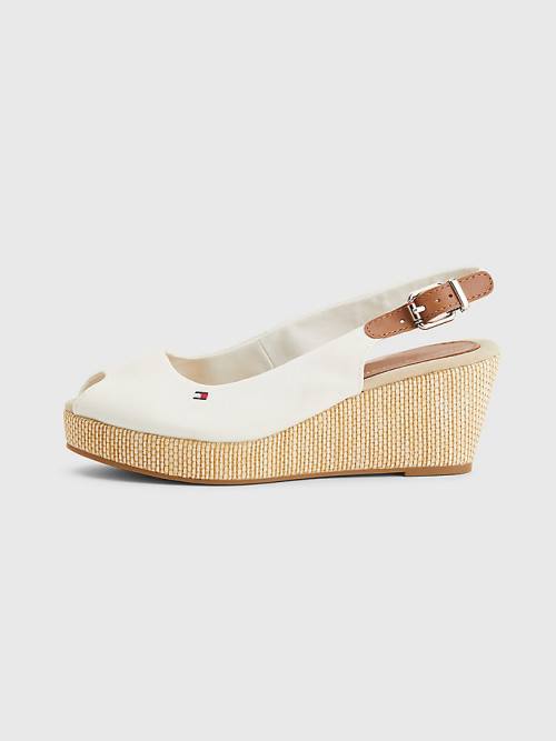 Tommy Hilfiger Iconic Arkası Açık Espadril Wedges Sandalet Kadın Beyaz | TH895XYJ