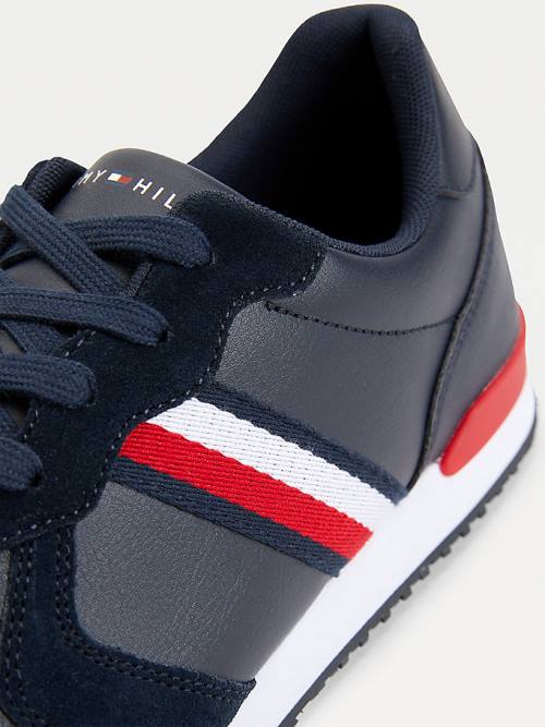 Tommy Hilfiger Iconic Deri Retro Koşu Spor Ayakkabı Erkek Mavi | TH625KWM