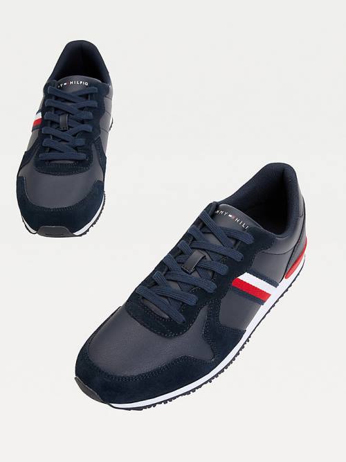 Tommy Hilfiger Iconic Deri Retro Koşu Spor Ayakkabı Erkek Mavi | TH625KWM