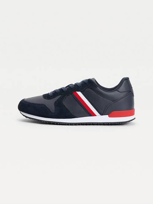 Tommy Hilfiger Iconic Deri Retro Koşu Spor Ayakkabı Erkek Mavi | TH625KWM